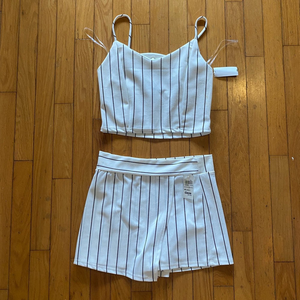 White and Black Striped Two-Piece Set